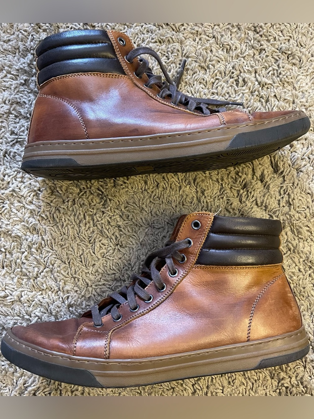 Johnston & Murphy Brown Leather High Top Sneakers Men’s Size 10 Lace-Up Shoes